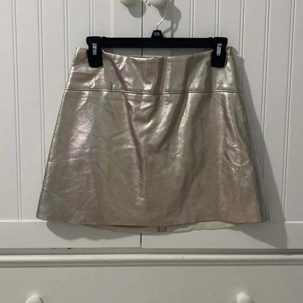 faux leather rose gold skirt